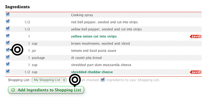 Recipes add to Shopping list