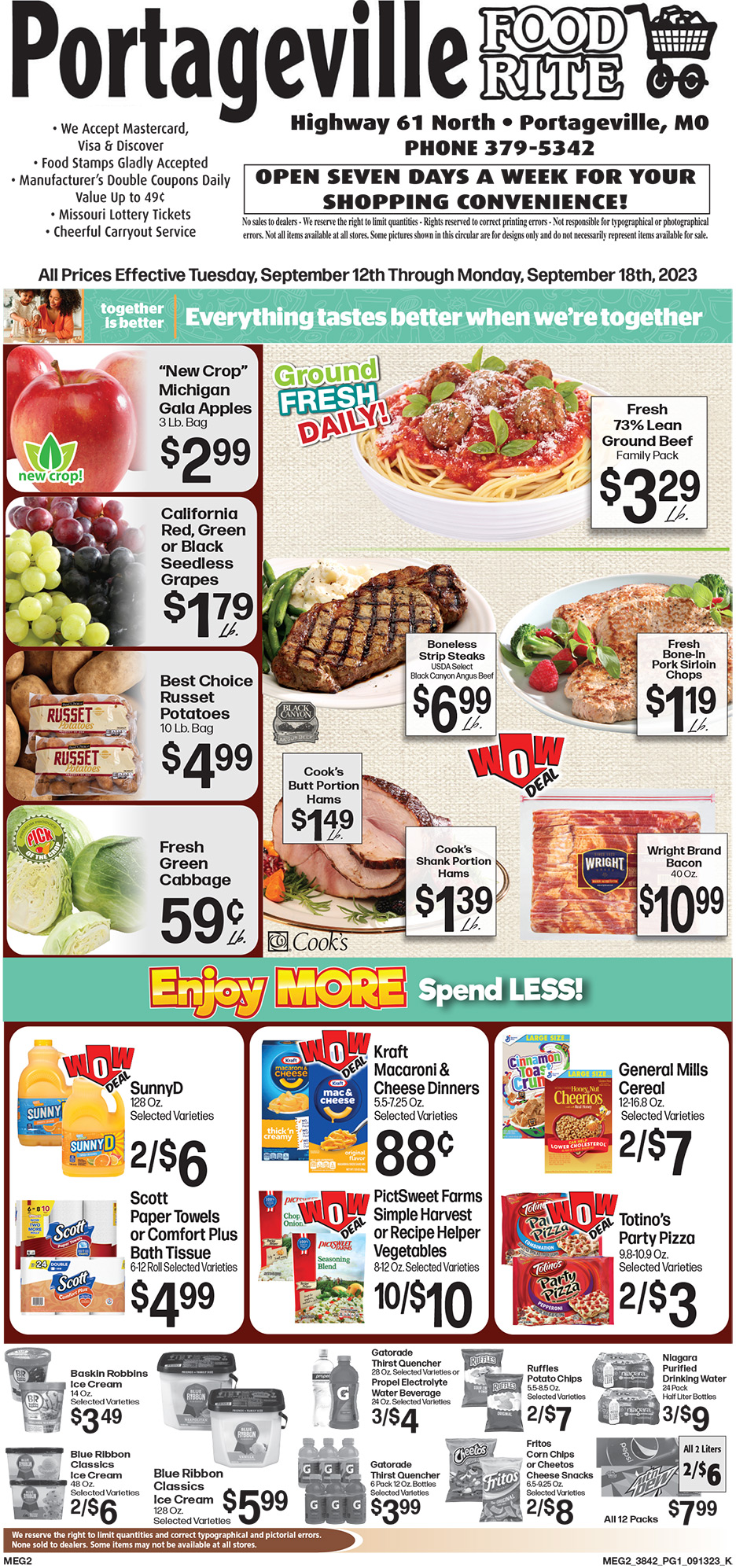 Portageville Food Rite Weekly Specials Page 1 11/08/2022