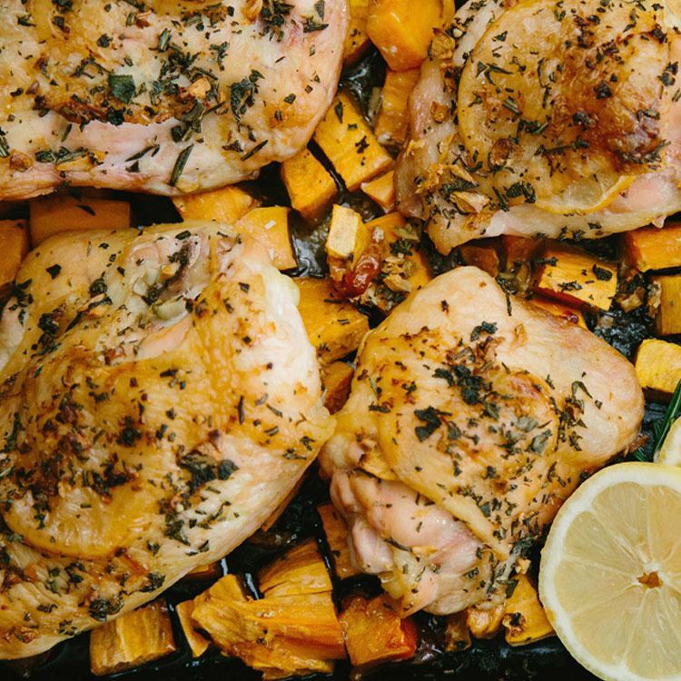 Picture of Sage and Garlic Roast Chicken with Sweet Potatoes