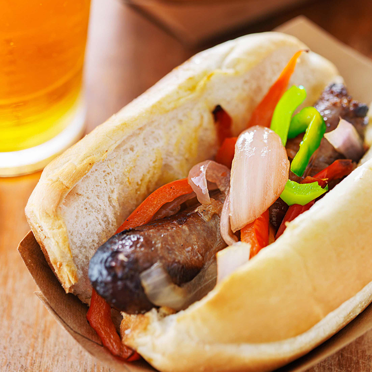 Picture of Beer Brats with Peppers and Onions
